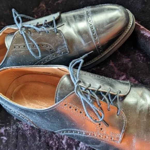 Leather Dress Shoes - Fine Men's Brogue Cap-Toe Oxfords, Top Quality - Picture 5 of 15